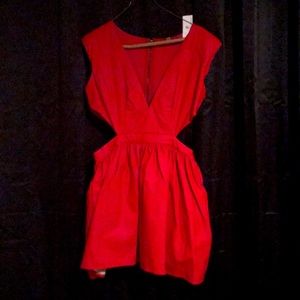 Red leatherette skater dress